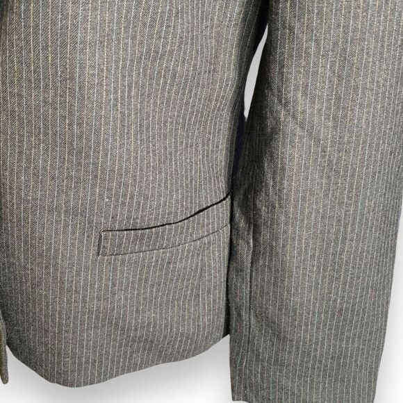 Vintage 80s Wool Pinstripe Blazer Jacket Dark Gray Oversized Structured Size 6 - Picture 4 of 12
